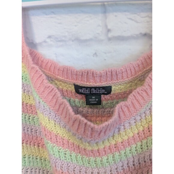 Crochet Striped Knit Cropped Tank Top Hippie Boho 70s Juniors Medium - Picture 2 of 5